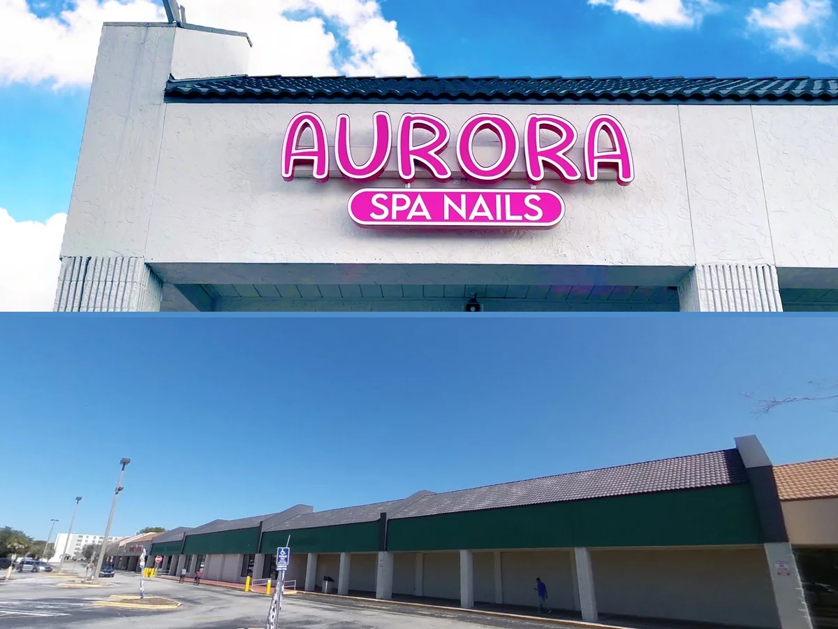 Beauty salon tools arranged beside nail services.